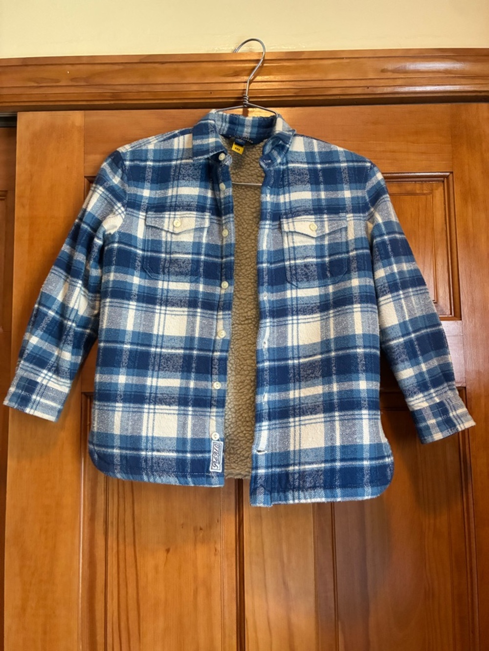Polo Ralph Lauren Blue and White Plaid Sherpa Shirt Jacket